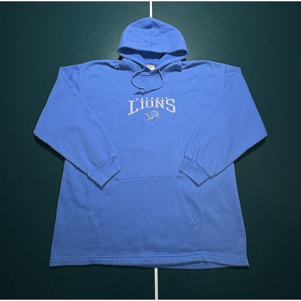 Vintage 90s Detroit Lions Hoodie‎ Sweatshirt Men's XL Retro Blue Embroidered EUC
